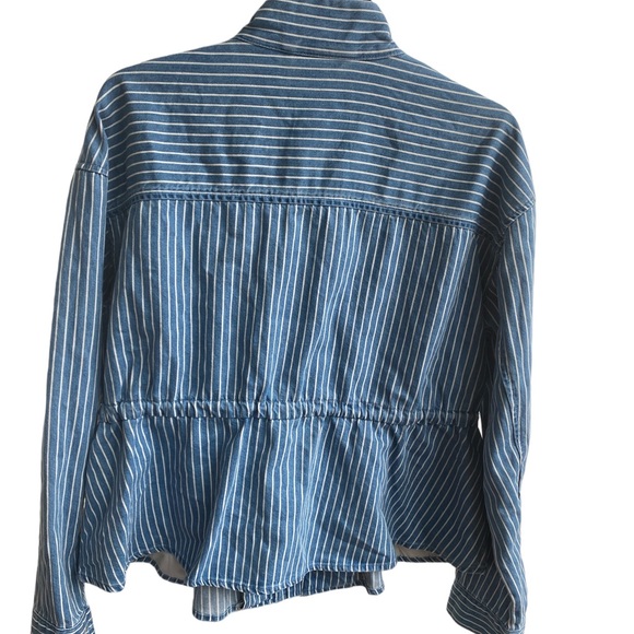 Future Collective™ with Gabriella Karefa-Johnson Peplum denim jacket Striped L - Picture 7 of 9